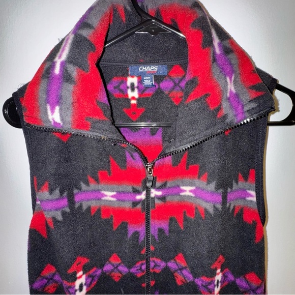 Vintage Chaps Sport Colorful Geometric Native Aztec Design Fleece Vest - Picture 3 of 8